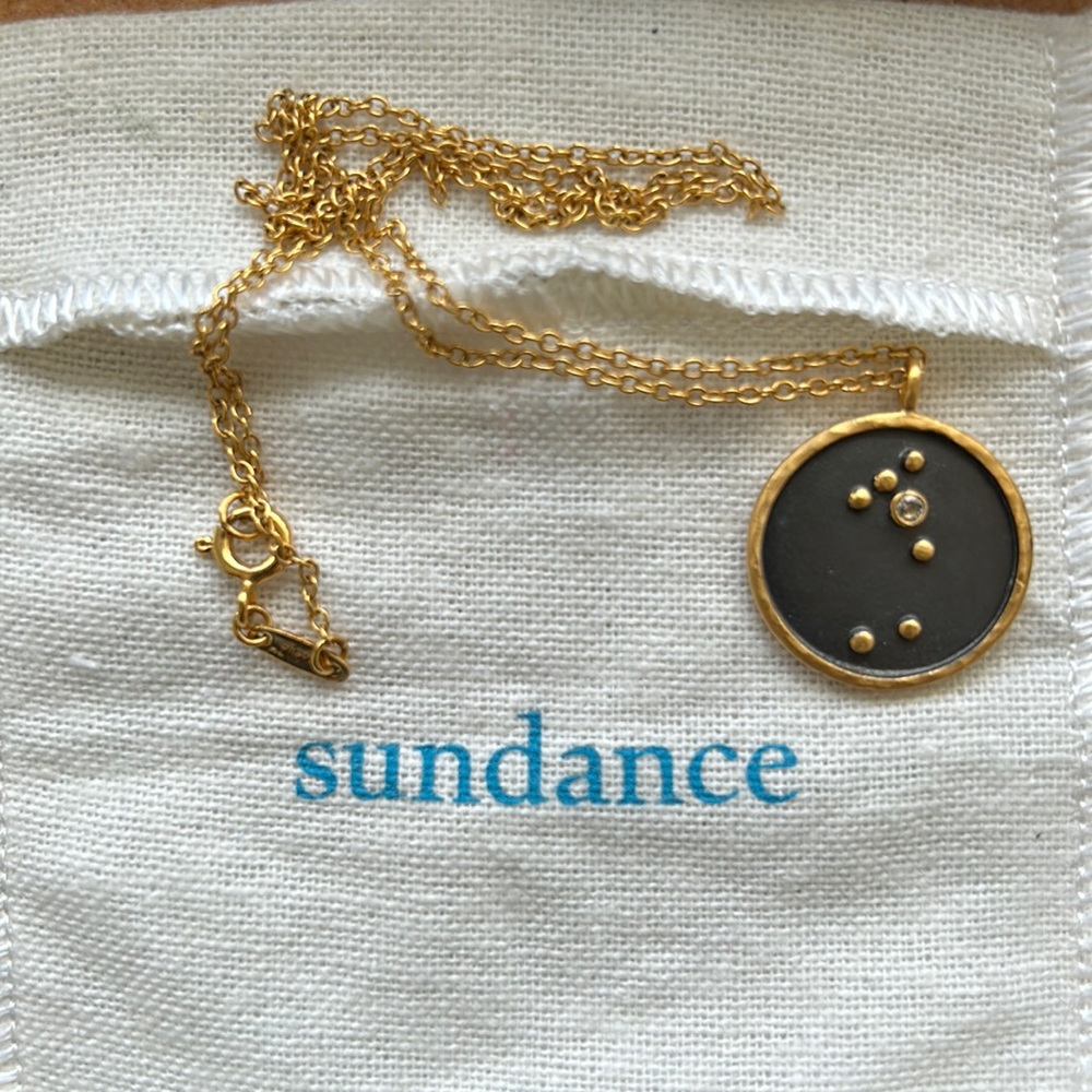 Sundance Zodiac Necklace TAURUS 24kt gold plate w/ white topaz